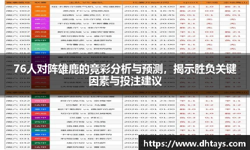 76人对阵雄鹿的竞彩分析与预测，揭示胜负关键因素与投注建议